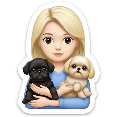 A woman with two Shih Tzu, one boy black and one girl blonde  sticker