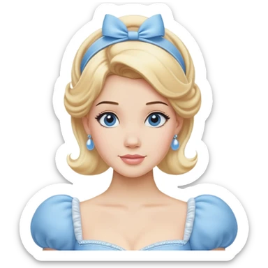 Cinderella from hips up, iconic powder blue ballgown with puffed sleeves, blonde hair with blue headband, minimal style but very recognizable sticker