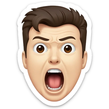 Rick Astley screaming with his mouth open so wide it takes up his own face and the entire picture including Rick Astley is cerulean and a staticky type sticker