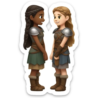 young viking girls helping each other and they are brunette sticker