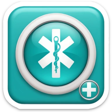 Emoji-style icon representing disease detection using a medical cross, scan frame, and health signal. Clean, friendly, rounded design, clear at small sizes, teal and white accents, no text, transparent background. sticker