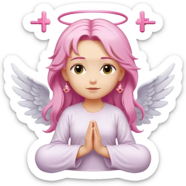Blonde woman angel with long hair meditating with pink hair clips sticker