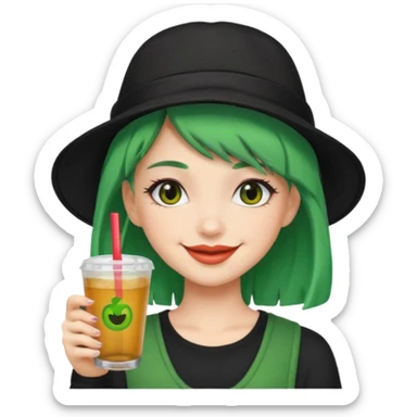  tatoo girl Drink holders with balkc hat green hair  sticker