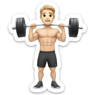 Kawaii White man with light brown hair at gym standing with barbell from side view sticker
