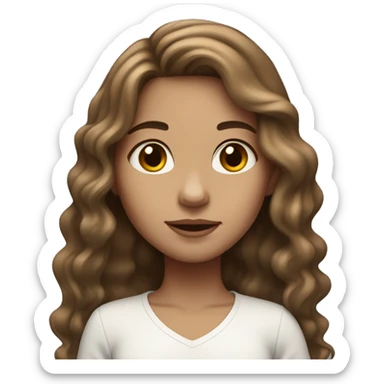 girl with light skin and long wavy brown hair with white iPad sticker