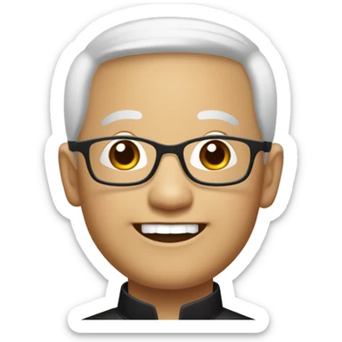 old hmong catholic priest with black hair, smiling with teeth and glasses, no beard or mustache sticker