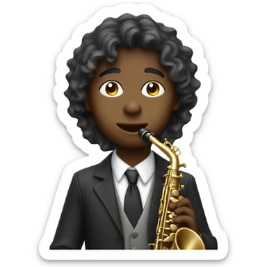 13 year ole boy with wavy hair covering eyes and playing the saxophone  sticker