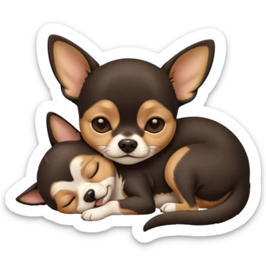 A high-resolution photo-realistic digital illustration of a cute  black and tan chihuahua with eyes closed shut sleeping lazily on the ground sticker