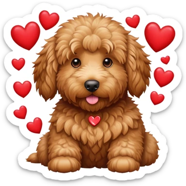 Fluffy Goldendoodle surrounded by hearts sticker