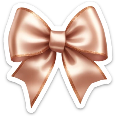 Realistic isolated rose gold shiny silk ribbon bow with edges of the bow lined with white fur. sticker