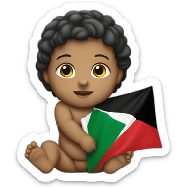 A baby holding palestinian flag sticker