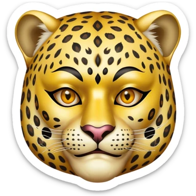 a fat old man, with a leopard suit,  wear half-face golden Leopard masquerade mask sticker