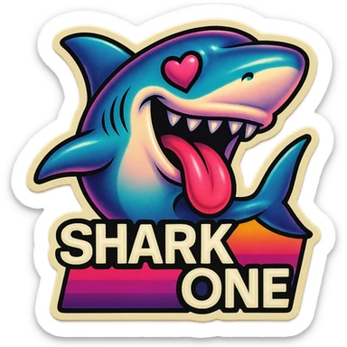 mouth open with tongue out
heart shaped eye
add the words “ Shark One " in White sticker