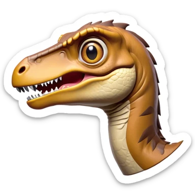 Cinematic Comical jurassic park Velociraptor Portrait Emoji, Head tilted dramatically with an exaggeratedly shocked expression, featuring a sleek, agile form with wide, comically expressive eyes and a quirky, animated snout that brings out its playful side, Simplified yet hilariously expressive features, highly detailed, glowing with a slightly sassy prehistoric glow, high shine, dramatic yet playful, stylized with an air of cheeky dinosaur mischief, soft glowing outline, capturing the essence of a meme-worthy jurassic park Velociraptor that looks ready to side-eye its way into viral fame! sticker