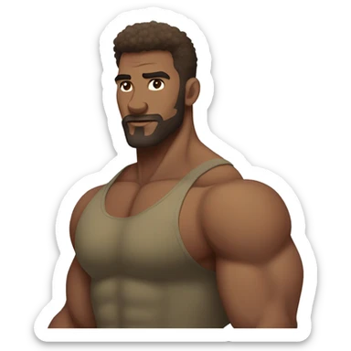 White, Shirtless, brown hairy chest, Bodybuilder, biceps, military haircut sticker