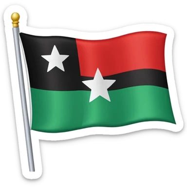 A three horizontally equal striped flag with green on top white in the middle and red in the bottom with a small black star in the middle sticker