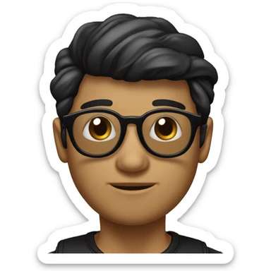 Persona tono piel blanco medio con cabello negro, ojo cafés, peinado hacia delante y con gafas cool sticker