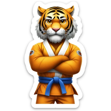 Tiger with evil face   jiu jitsu with his arms crossed sticker