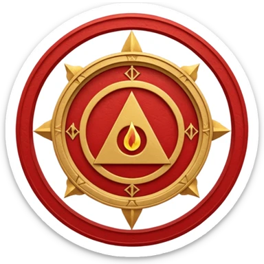 a circular casting sigil inspired by the wizard101 balance school using base color sand and trim color red. A golden scale in the middle as a focus  sticker