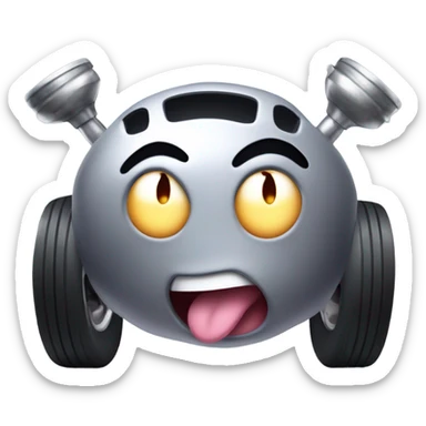 Metal cute mad Kirby Gray ball driving on 4 car wheels with mad eyebrows game sticker