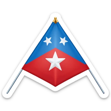 red in left with 64 white 4 pointed stars forming an equilateral rhombus and in right two colors blue above and white sticker