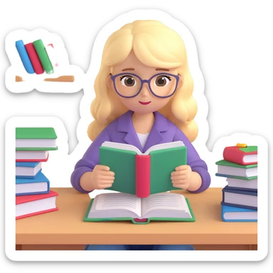 cute blonde girl reading books studying teen no scenery  sticker