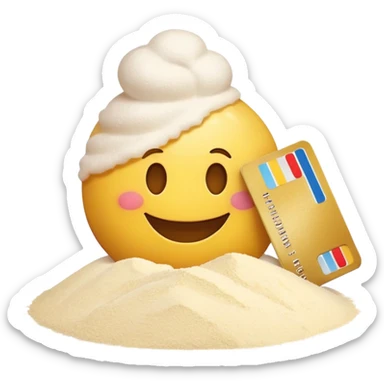 happy emoji with a credit card and a pile of flour sticker