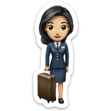 long dark hair brown eyed girl flight attendant holding suitcase sticker