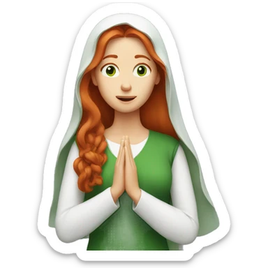 long-haired redhead woman with green eyes praying sticker