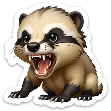 angry honey badger, furious, showing teeth, aggressive pose sticker