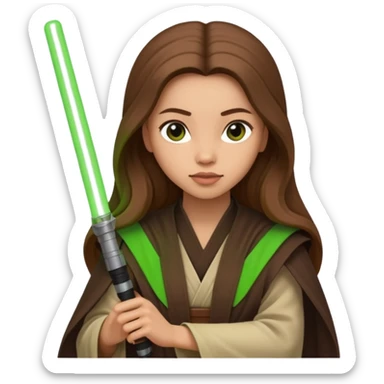Ios 18, starwars green lightsaber jedi woman long brow hair  sticker