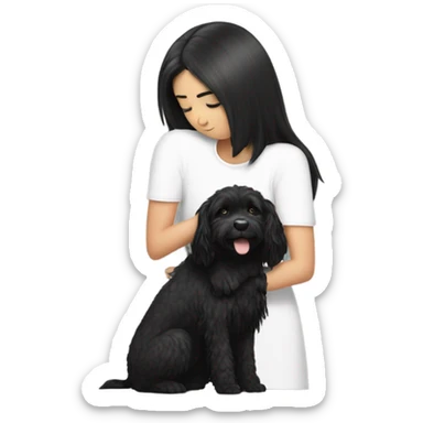 Black and white cavoodle getting hugged by long hair Asian girl sticker