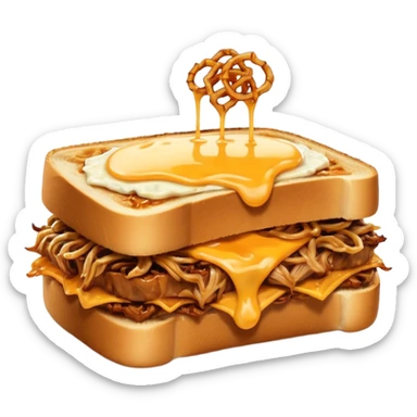 BBQ pulled pork frisco melt on texas toast with crispy onions  sticker