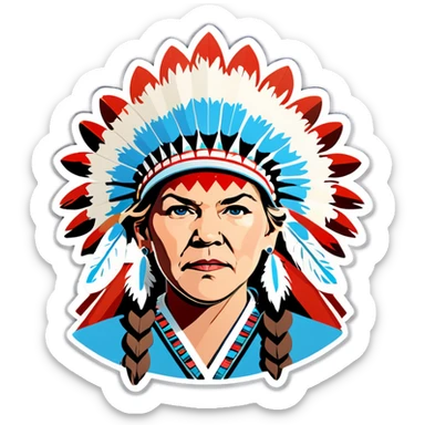 Make a picture of Senator Elizabeth Warren with a traditional Native American headdress make it less cartoonish without the braids make it more realistic  sticker