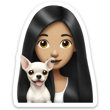 long black hair girl with white Chihuahua. sticker