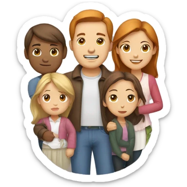 brunet Asian father, red hair mother, brown hair daughter, blond hair son  sticker