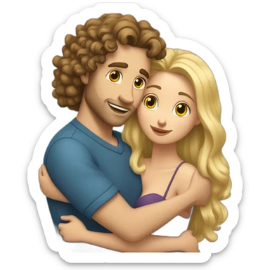 White Man with long dark curly hair hugging a blonde curvy woman sticker