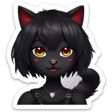 Anthro Edgy Cool Beautiful Black Cat-Fursona with Emo Hair-bangs with Red Streaks sticker