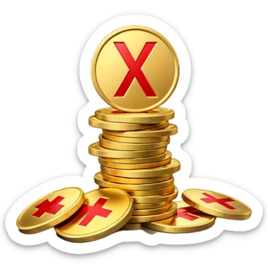 A stack of shiny gold coins without any symbols on top, crossed by a red prohibition sign (no symbol). Apple Emoji style, 3D look, soft reflections, clean white background, high-quality rendering, realistic lighting and shadow, smooth gradients, no text or logo. sticker