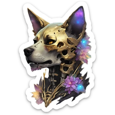 iridescent kintsugi fluffy zombie black brown gold dog fox head zombie skull skeleton gold mechanical nebula galaxy stars colorful flowers fairy lights vintage zombie sticker