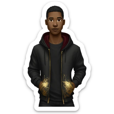 Person wearing black clothes with gold scribble graffiti graffiti style doodle scribble gold and maroon sticker