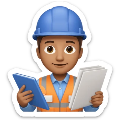 Apple Memoji-style 3D emoji of an architect holding blueprints, clean gradients, rounded shapes, no background. sticker