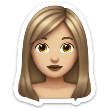 Brown long hair white girl with curtain bangs  sticker