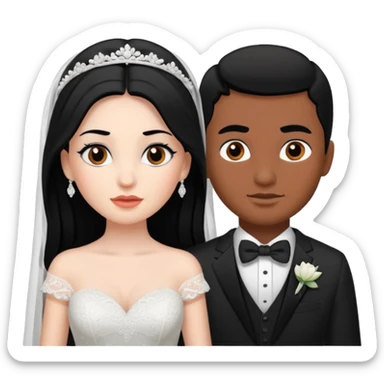 White skin Bride with black hair black eyes and brown skin groom with black hair black eyes sticker
