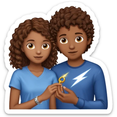 a 15 year old girl with brown curly hair but she has lightnings in it with a brown haired boy who gave her a promise ring sticker