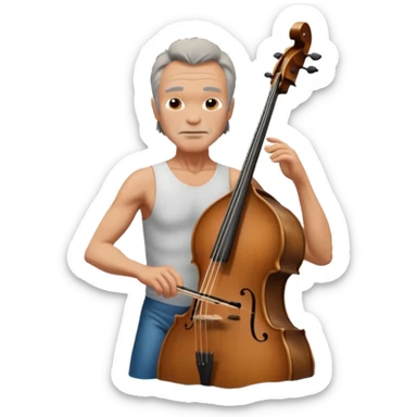 Cinematic realistic ultra HD - Aged musician Sting stands naked to the waist in water and mad plays classical double bass sticker