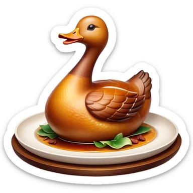 Cinematic Realistic Peking Duck Dish Emoji, depicted with crispy, roasted duck with glistening skin and succulent meat, rendered with rich textures and dramatic, appetizing lighting. sticker