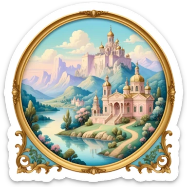 highly detailed vintage rococo scenic painting sticker