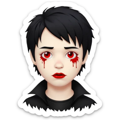 Goth boy with shaggy hair, and messy, smudged, red, lipstick  sticker