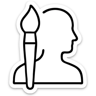 A paintbrush morphing into a metal human silhouette, symbol of artistic identity sticker